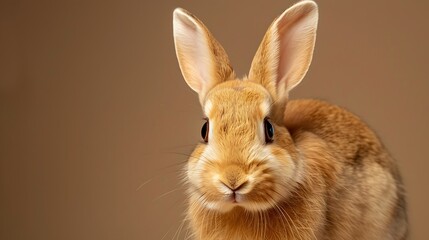 Obraz premium A lovely little rabbit in closeup against a brown background