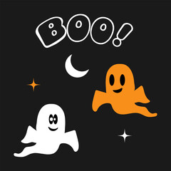  Happy Halloween. October 31st. A poster with cute ghosts. Minimalistic style. vector illustration.