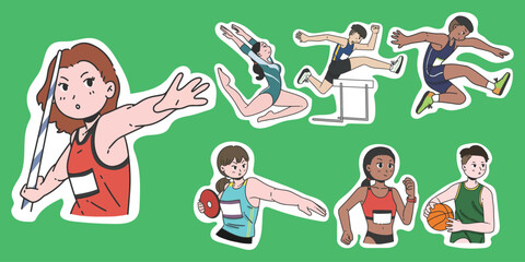 Olympic Game Sports Athlete Concept Sticker Transparent Vector Bundle Illustration