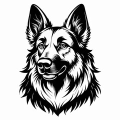 illustration of a dog, German Shepherd dog breed head vector illustration. Pet portrait in style of hand drawn black doodle on white background