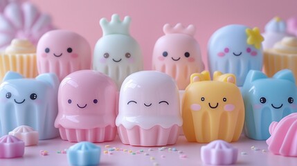 cute candy characters in pastel colors