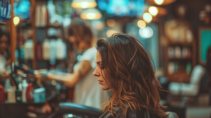 Fototapeta premium Hairdresser cutting woman's hair, salon