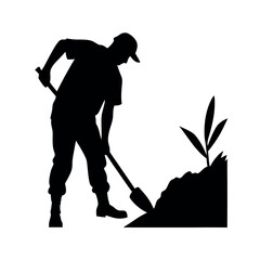 a labour working on the field vector silhouette, isolated white background