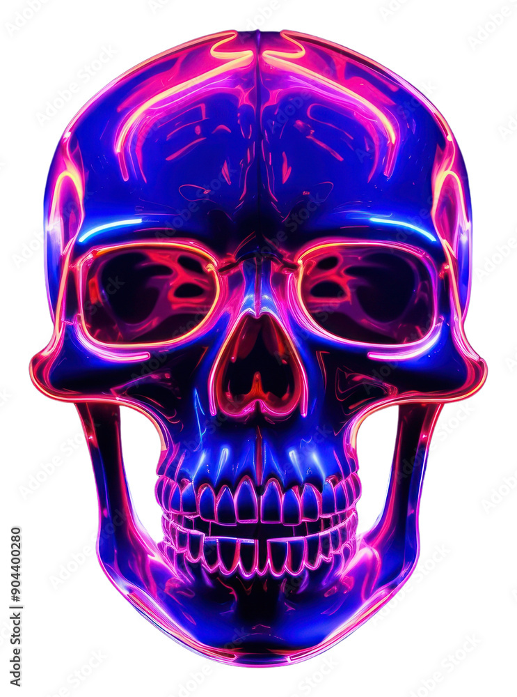 Sticker PNG  Photography of skull radiant silhouette light neon purple.