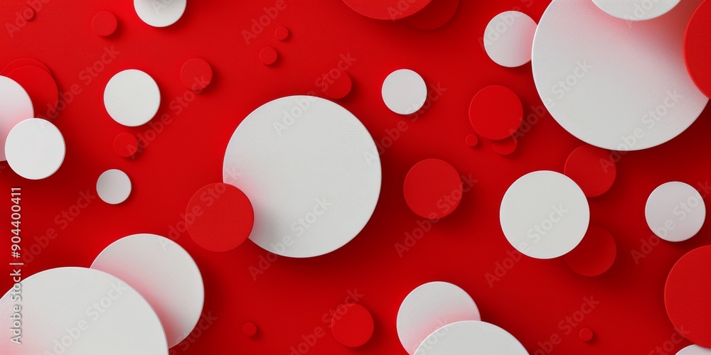 Poster dynamic and colorful red and white abstract circles background design for visual appeal