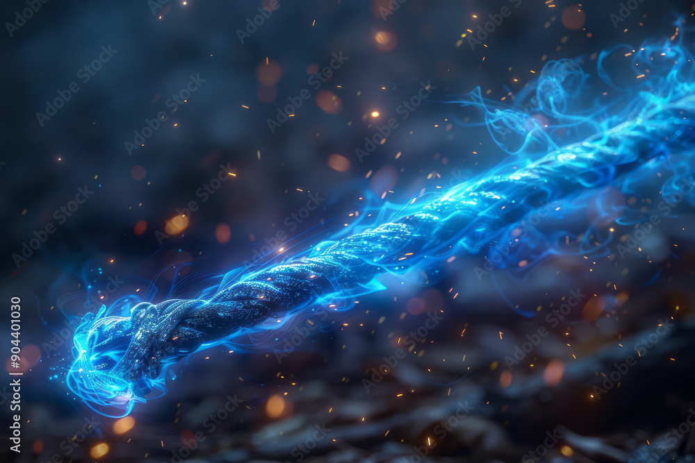 Poster elegant representation of an illusionist's wand emitting light trails that form intricate patterns i