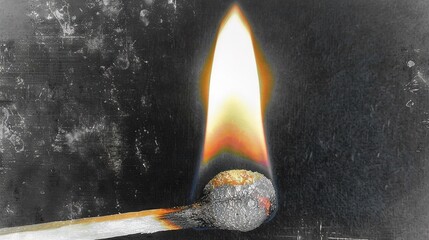   A close-up of a match being lit with a matchstick protruding from the center