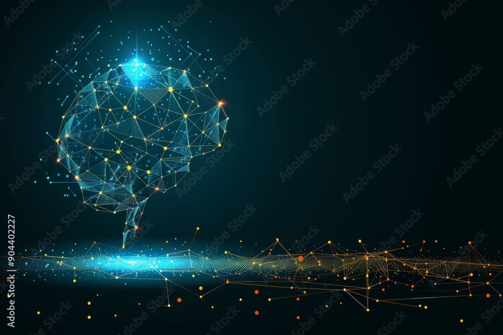Poster neon brain in a cosmic setting connecting neural pathways with starry night skies and infinite possi