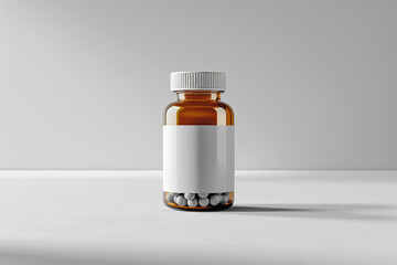 Minimalist aesthetic of a bottle of calcium supplements, set against a white background, symbolizing bone health,