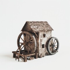 Obraz premium Medium shot of old Mill, isolated on a white background, bright tonality 