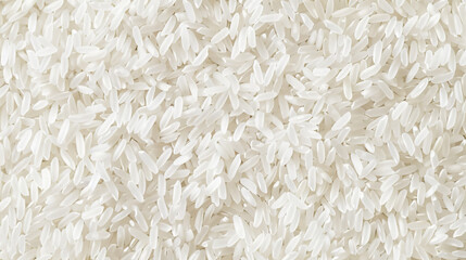 Close-Up View of Raw White Rice Grains Spread Out on Neutral Background