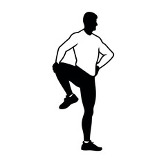 a man holding leg with hand vector silhuette, isolated white background 