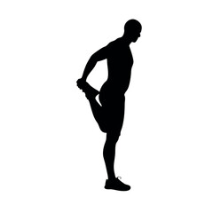 a man holding leg with hand vector silhuette, isolated white background 