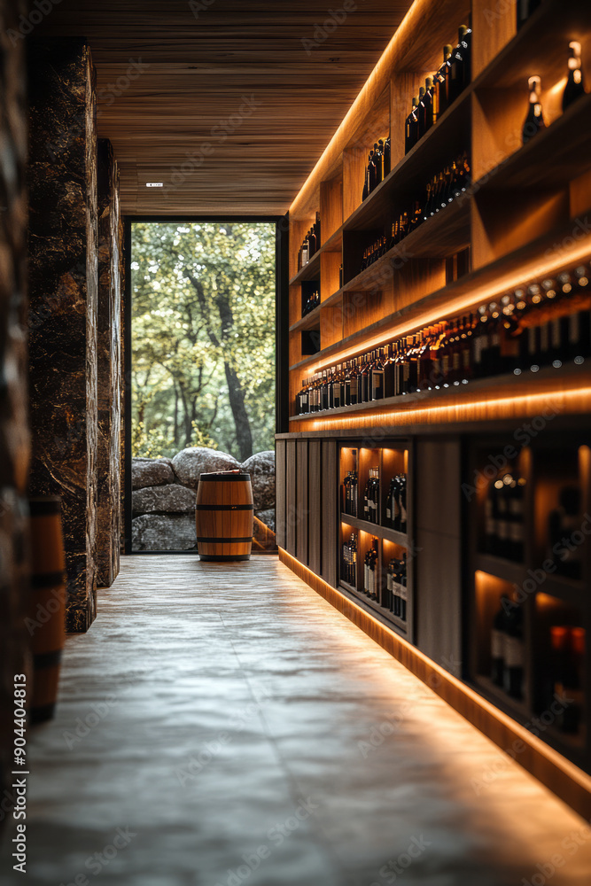 Poster elegant representation of a private wine cellar with custom storage and a minimalist design,