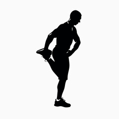 a man holding leg with hand vector silhuette, isolated white background 