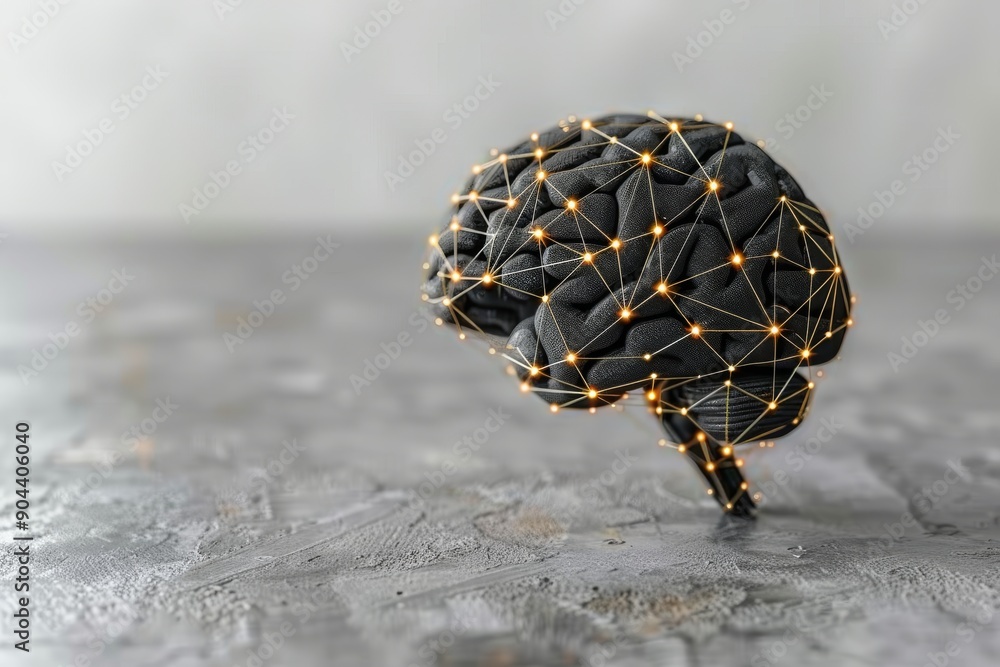 Aufkleber wireframe brain model on minimalist background emphasizing the structural elegance of neural archite