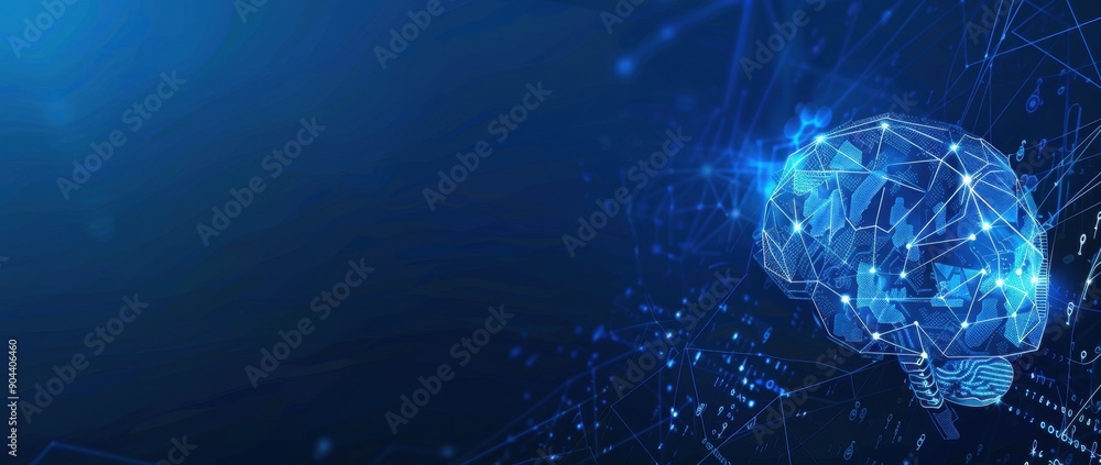 Aufkleber digital blue background with chip and brain symbol for artificial intelligence technology, business 