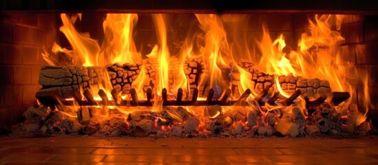 Obraz premium Burning Logs in a Fireplace