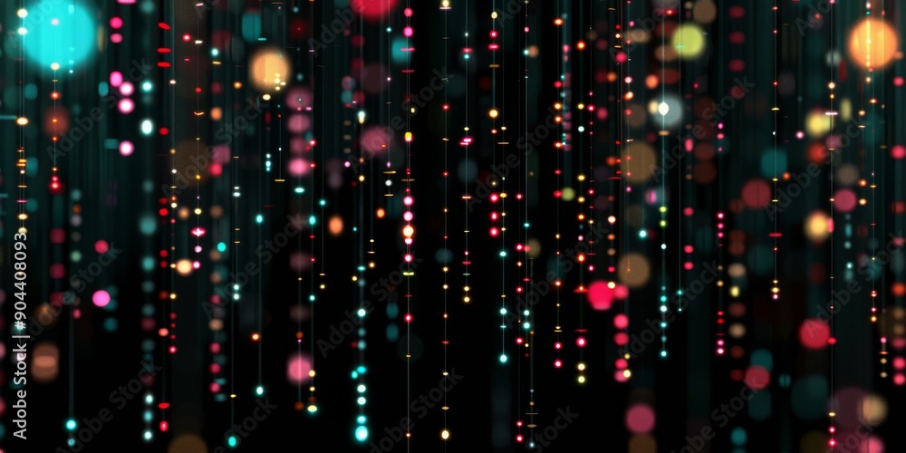 Poster abstract colorful particle rain digital background with chromatic particles in a modern design