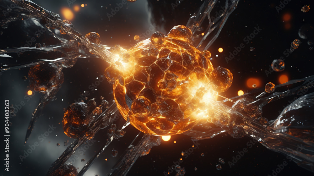 Poster abstract explosion in space with rocks and stones burst in flame, sci-fi and technology background