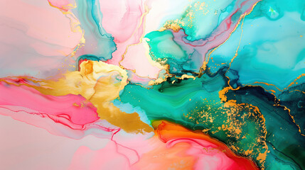 Colorful abstract marble texture with gold accents and fluid patterns