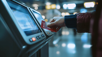 Close-up of hand scanning boarding pass at gate