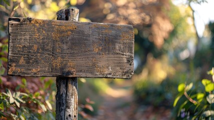 Rustic wooden sign in autumn setting. Autumn sign background