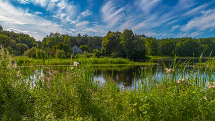 View of the floodwaters of the Mątawa River in Biały Błota, Poland