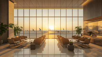 Premium airport lounge with comfortable chairs and stylish decor