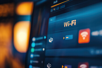 Close-Up of Wi-Fi Settings on Computer Screen, Digital Connection, Wireless Network, Internet Connectivity, Macro View
