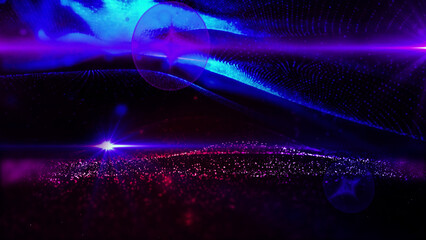 Landscape of the planet from deep space. Made from magical  glowing particles.
