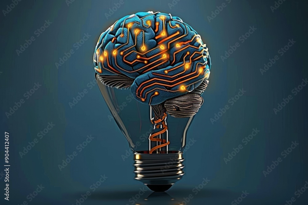 Aufkleber technological brain light bulb in a dynamic pose illustrating the power of thinking and innovation.