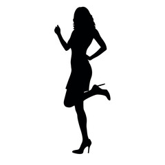 a woman stand with wear high heel, and holding one high heel  isolated white background 