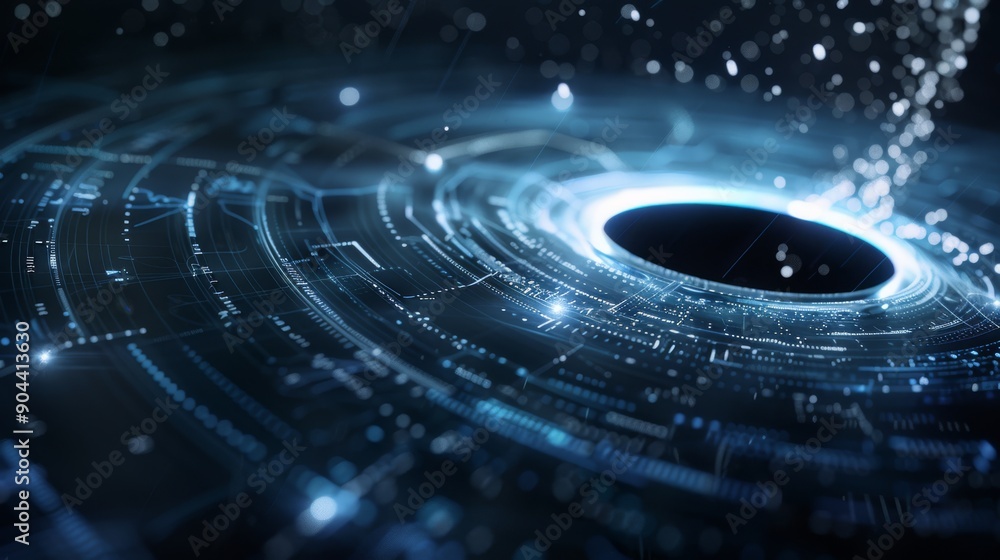 Poster explore the futuristic concept of a digital vortex through hightech data stream visualization