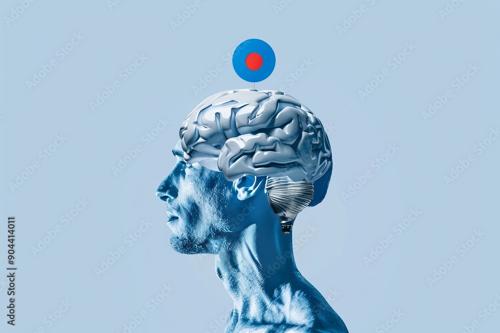Poster artistic representation of brain ideas within a lightbulb blending creativity with intellect.