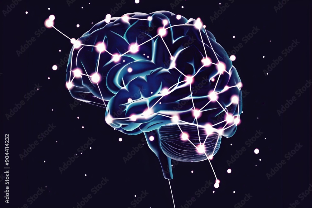 Poster neural lightbulb with cosmic background illustrating deep space thinking and stellar creativity.