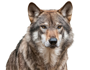 Obraz premium A close-up portrait of a majestic wolf, showcasing its sharp eyes and thick fur in a natural setting.