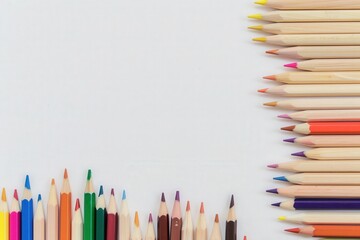 Fototapeta premium A vibrant array of colored pencils is artfully lined up against a clean white backdrop, inviting creativity and imagination.