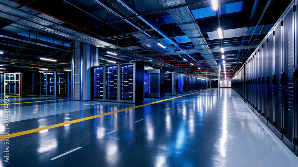 Aufkleber the interior of a large-scale data center with advanced networking equipment