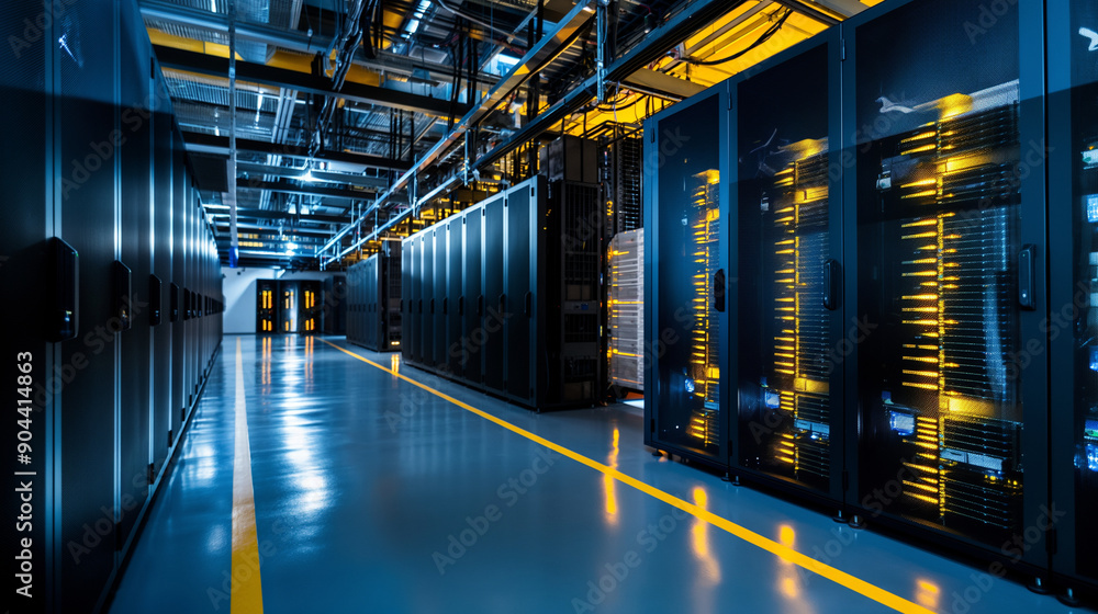 Aufkleber the interior of a large-scale data center with advanced networking equipment