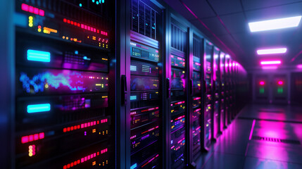 Fototapeta premium An advanced server farm with high-speed internet connections and security measures