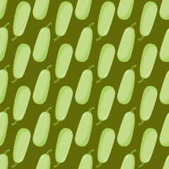 Seamless pattern featuring green courgettes. Zucchini pattern against a green background.