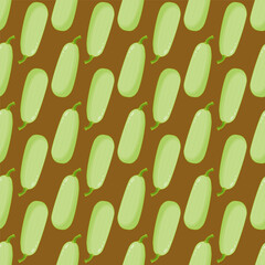 Seamless pattern with green Courgette.Zucchini pattern on a brown background