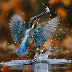Wild Common Kingfisher (Alcedo atthis) emerging from water. Taken in Scotland
