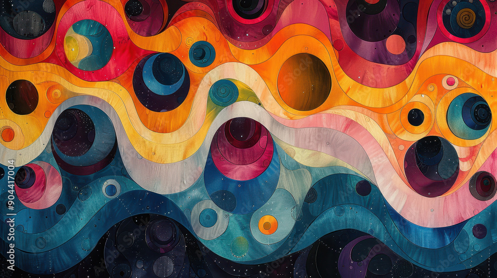 Poster abstract colorful waves creating a vibrant composition in modern art and creative expression.