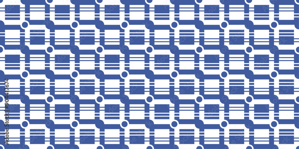 Poster Chess tiles made of blue and white cells. A simple and repeating pattern of square blue and white tiles.