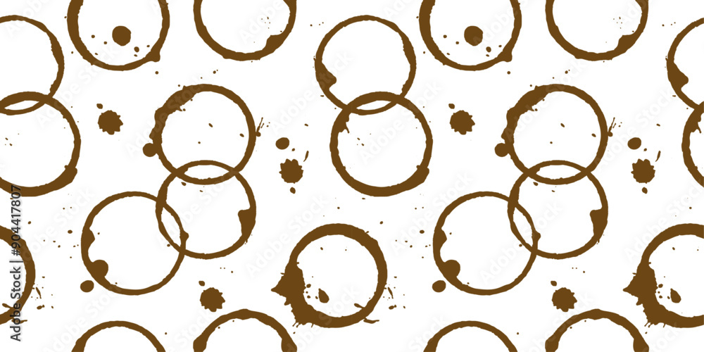 Poster Pattern of coffee marks from a cup. Vector pattern of circles left by a cup on a tablecloth.