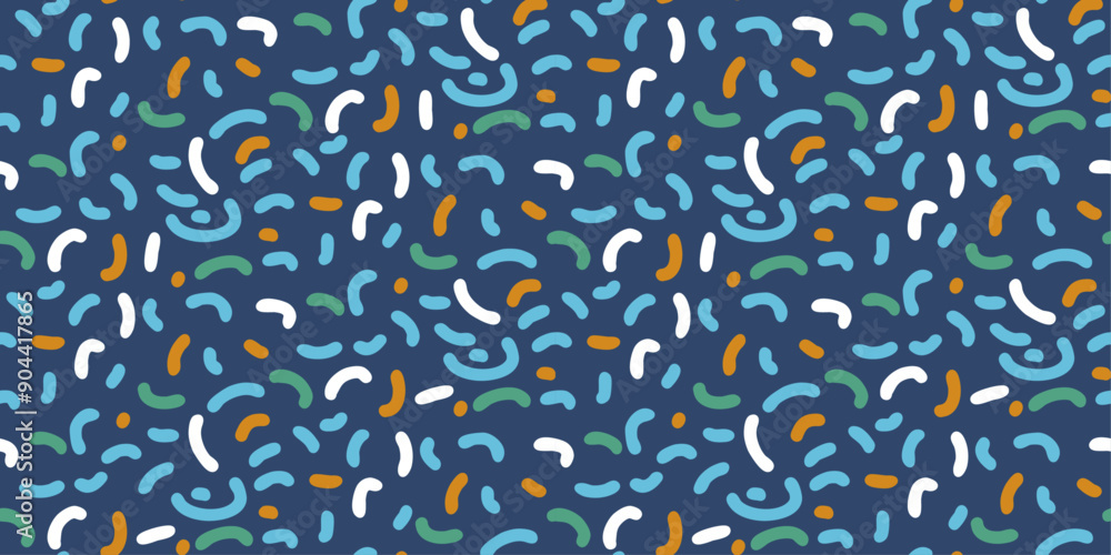 Poster A pattern of colored squiggles. Blue background and small colored worms covering the canvas.
