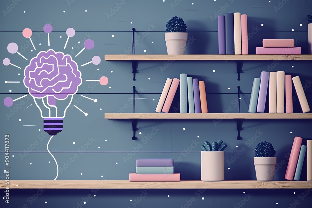 Poster brain and lightbulb integration on a creative workspace symbolizing innovative thinking and problem 