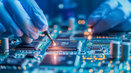 Engineers working on the design and testing of new microchips in a lab